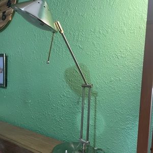 Silver desk lamp.